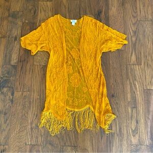 Gold/Mustard Yellow lace Duster/Kimono w/ Fringe